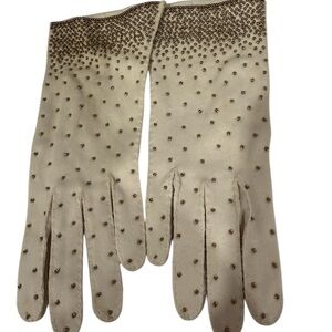 Simplex Vintage Evening Gloves Size 6 1/2 With Gold Beading at cuff Off White